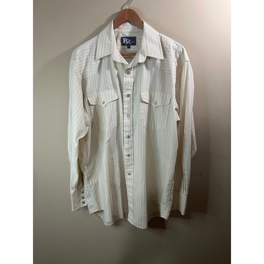 Vintage Double R Resistol Pearl Snap Western Striped Yellow Shirt - Mens‎ Large